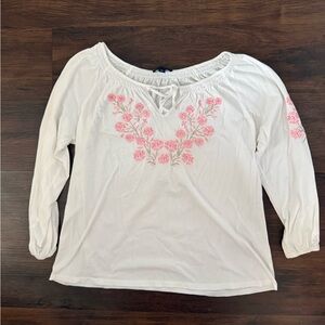 Tommy Hilfiger Embroidered Floral 3/4 Sleeve Blouse Small